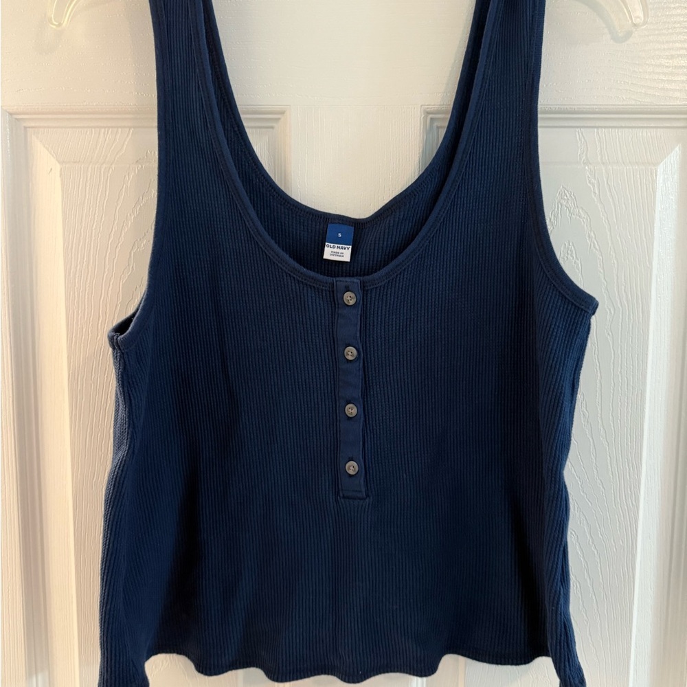 Old Navy four button sleeveless crop top ribbed material teal very cute small - Picture 4 of 5